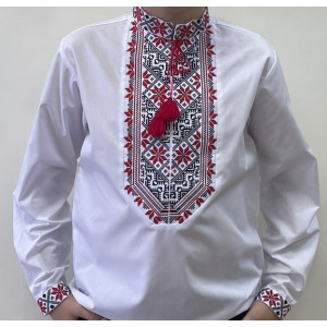 Вишиванка на хлопчика Максим з червоно-чорною вишивкою розмір 140-170