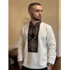 Мужская хлопковая вышиванка с геометрическим орнаментом, молочная