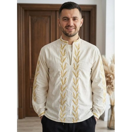 Чоловічі вишиванки, сорочка білого кольору з вишитими колосками