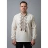 Вишита чоловіча сорочка з бежевою вишивкою молочного кольору