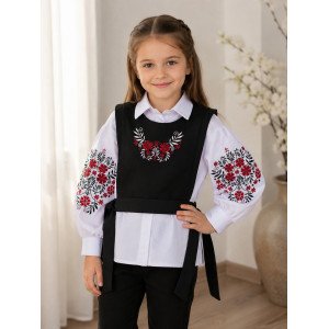 Вишиванка рубашка дитяча і манішка з червоними квітами розміри 140