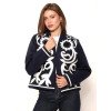 Молодежный вышитый пиджак темно-синего цвета с декоративной вышивкой