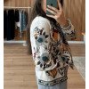 Вышитый женский белый пиджак с разноцветной цветочной вышивкой