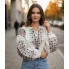 Вышиванка молочная с коричневым орнаментом