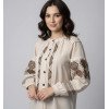 Вышиванка женская бежевая на пуговицах с коричневым орнаментом