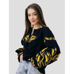 Вишиванка жіноча з колосками чорного кольору
